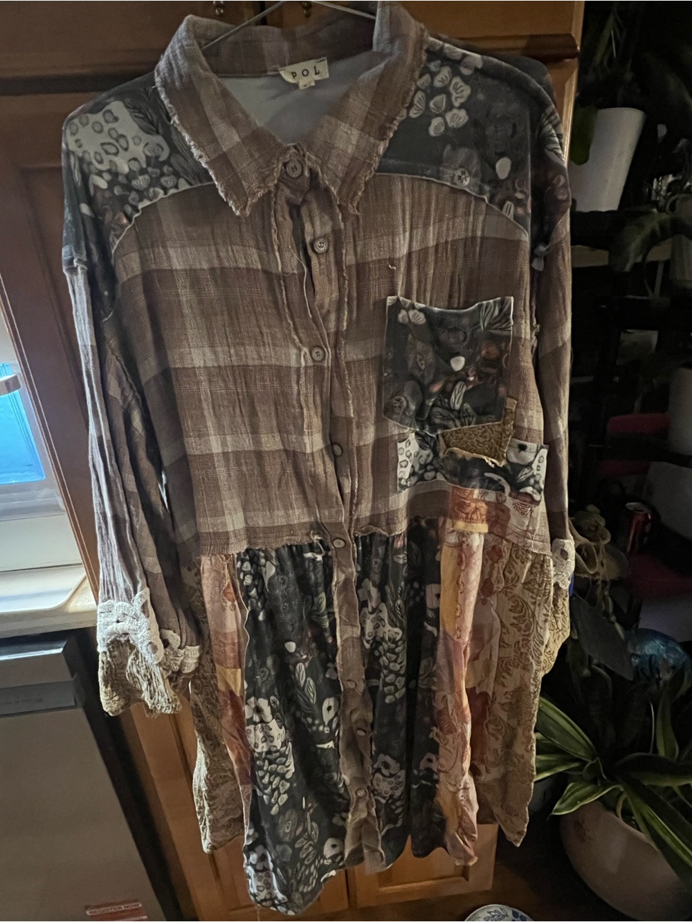 POL Neutral Beige and Cream Home Accent Textile Duster Shirt/Jacket Medium - Picture 5 of 13